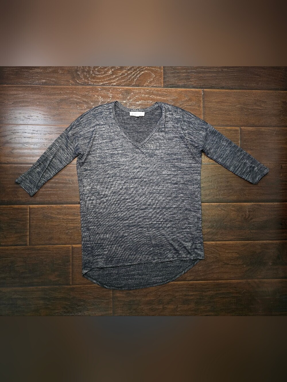 Philosophy Womens V Neck Black Grey 3/4 Sleeve Blouse Small